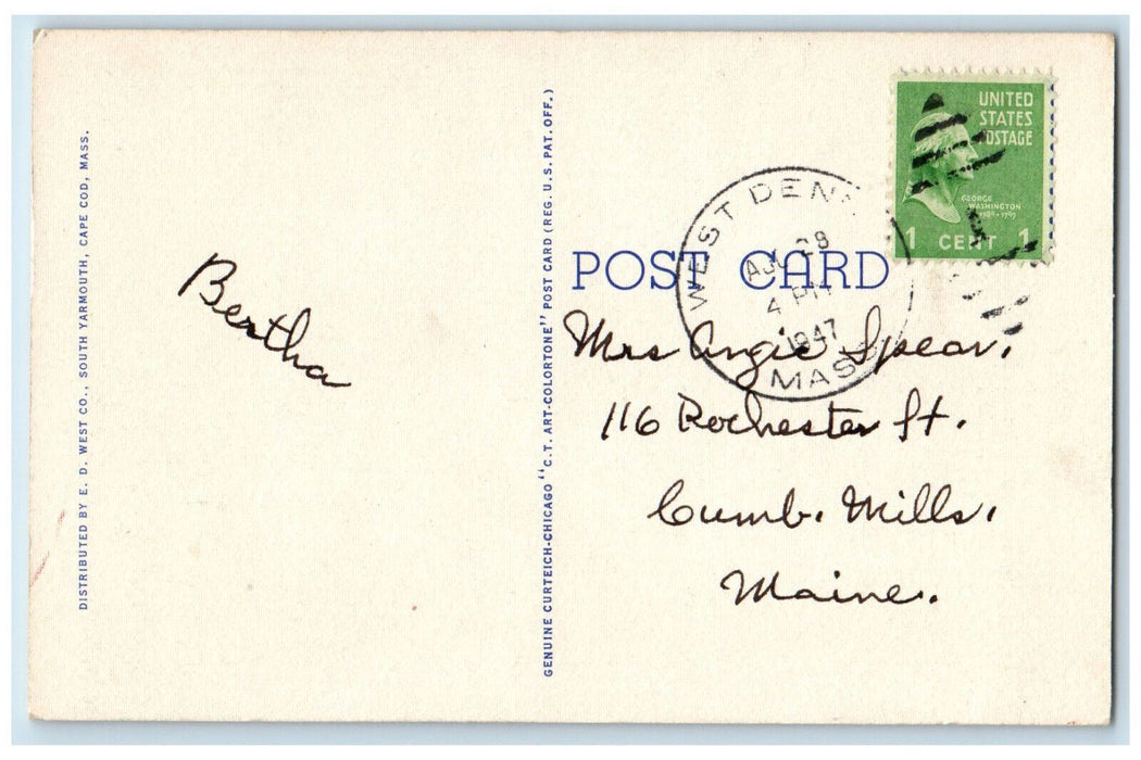 1947 Lewis Bay and Englewood Beach Cape Cod Massachusetts MA Postcard