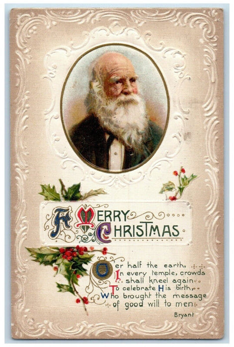 1911 Christmas Poem Bryant Studio Portrait Holly John Winsch Embossed Postcard