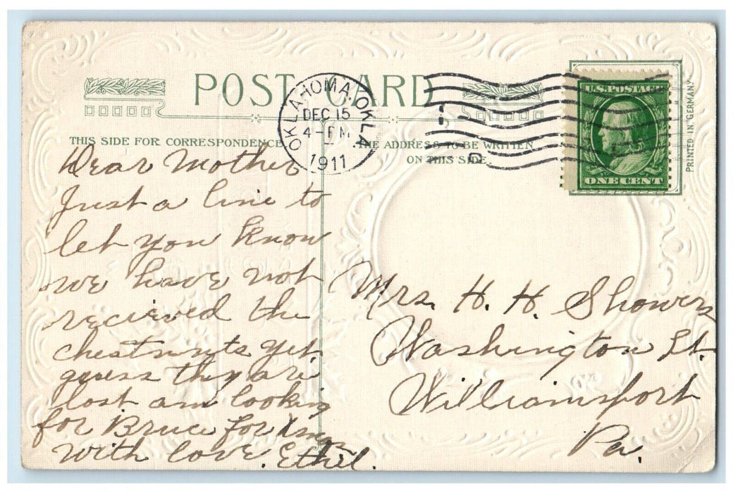 1911 Christmas Poem Bryant Studio Portrait Holly John Winsch Embossed Postcard