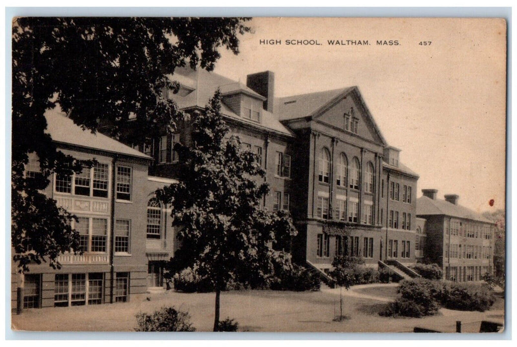 1942 High School Building Waltham Massachusetts MA Posted Vintage Postcard