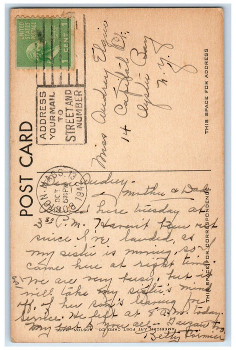 1942 High School Building Waltham Massachusetts MA Posted Vintage Postcard
