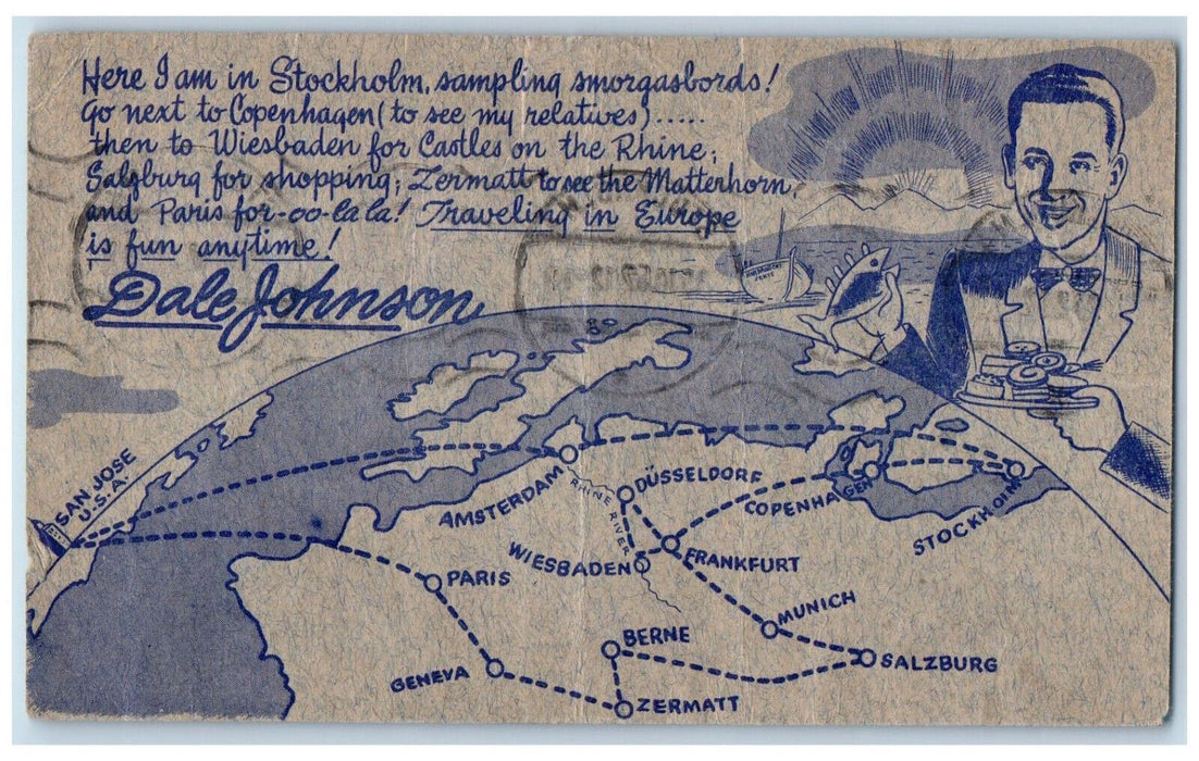 c1950's Dale Johnson Travel Service Stockholm Sweden Posted Vintage Postcard