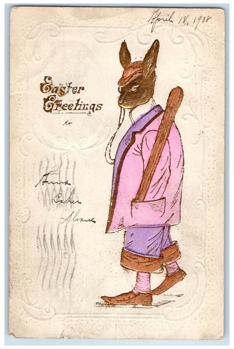 Easter Greetings Anthropomorphic Teddy Roosevelt Political Big Stick Postcard