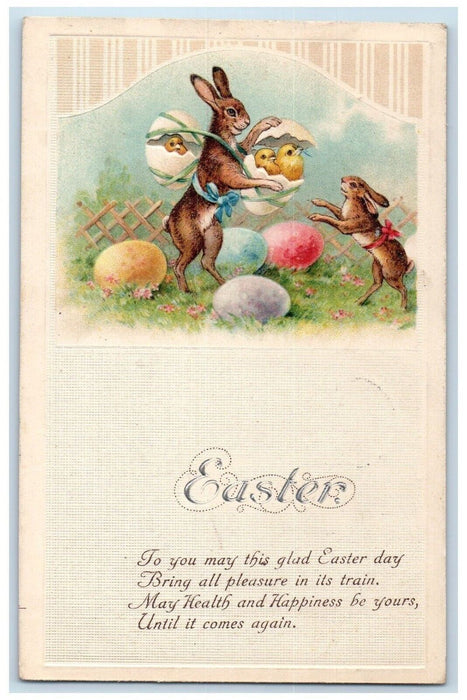 1915 Easter Anthropomorphic Rabbit Hatched Eggs Chick Topeka Kansas KS Postcard