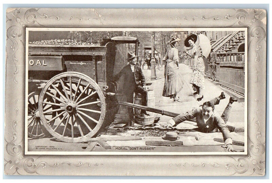 1912 Coal Wagon Weird Humor Moral Don't Rubber San Francisco CA Antique Postcard