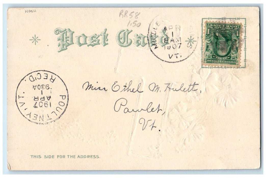1907 Easter Holy Cross Flowers House Wooden Bridge Nash Embossed Posted Postcard