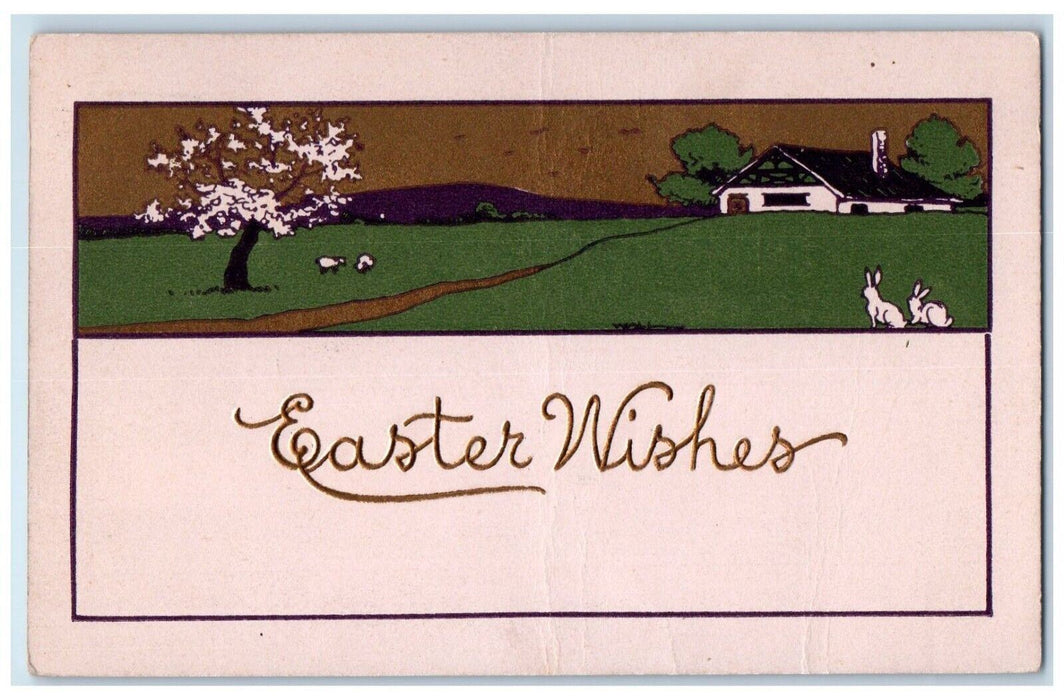 1914 Easter House Bunnies Rabbit Arts Crafts Grand Rapids Lansing MI Postcard
