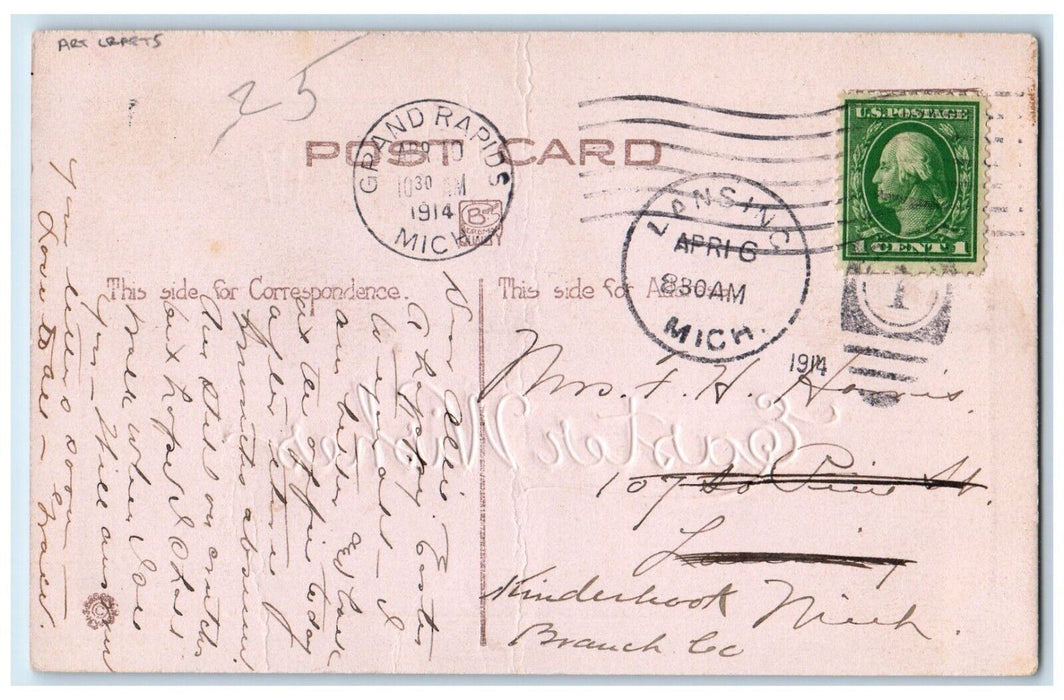 1914 Easter House Bunnies Rabbit Arts Crafts Grand Rapids Lansing MI Postcard