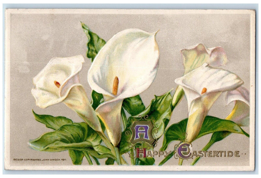c1910's Easter White Flowers John Winsch Artist Signed Embossed Antique Postcard
