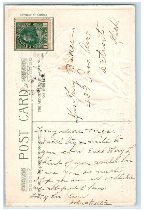 c1910's Easter White Flowers John Winsch Artist Signed Embossed Antique Postcard