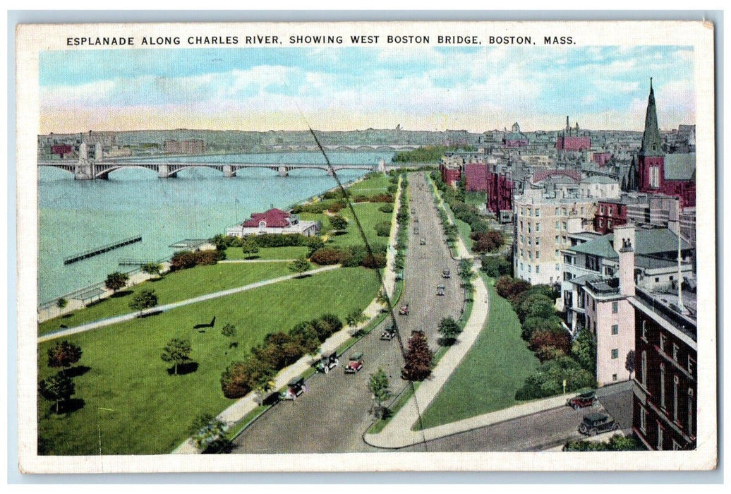 1936 Aerial View Esplanade Along Charles River Boston Massachusetts MA Postcard
