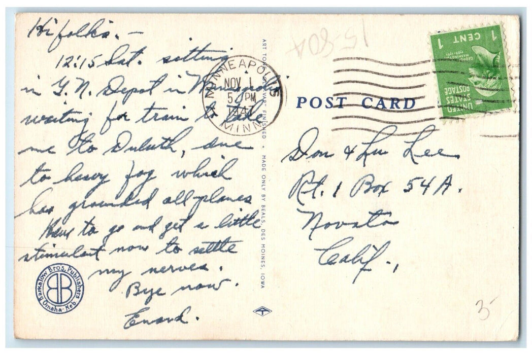 1947 Municipal Air Port United Air Lines Airplane Omaha Nebraska Posted Postcard