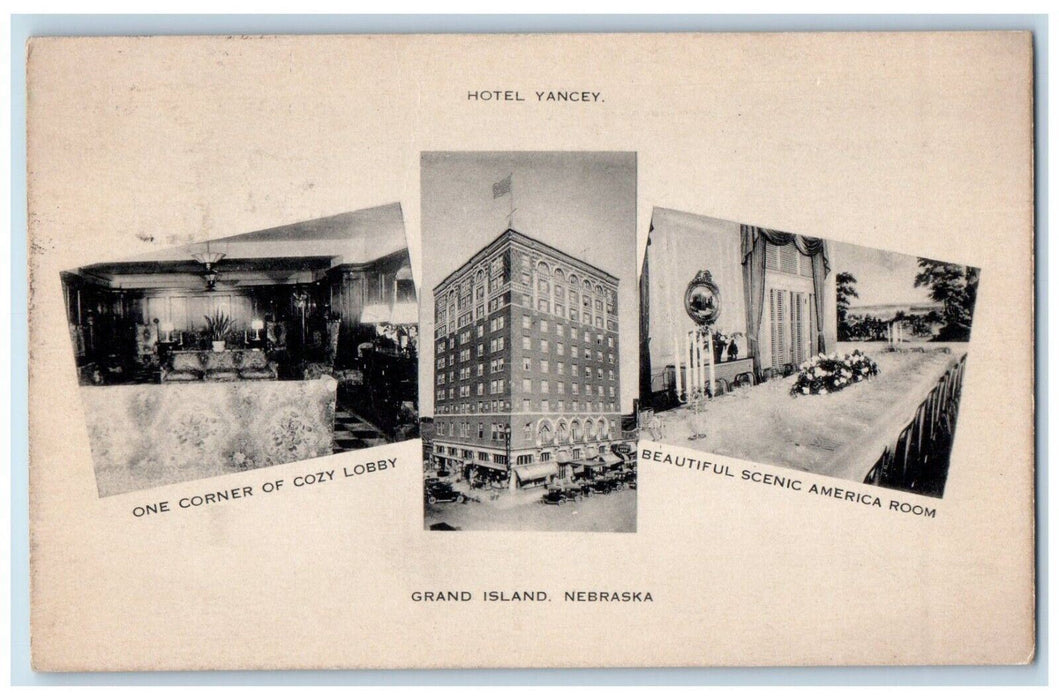 1935 Hotel Yancey Multiview Cozy Lobby America Grand Island Nebraska NE Postcard