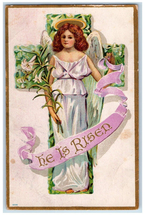 Easter Holy Cross Angel Lilies Flowers Embossed Grosse Pointe Farms MI Postcard