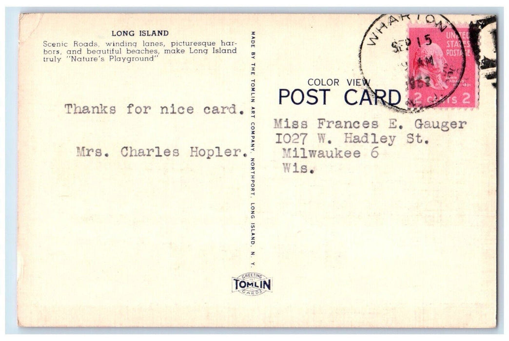 1952 Greetings From Long Island New York NY, Large Letters Birds Posted Postcard