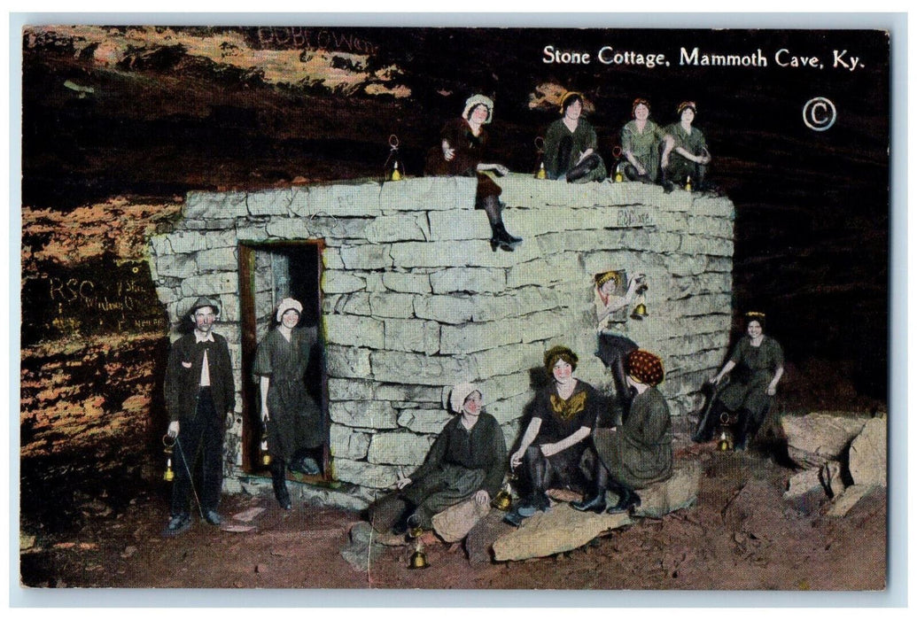 Stone Cottage House Pretty Women Man Scene Mammoth Cave Kentucky KY Postcard