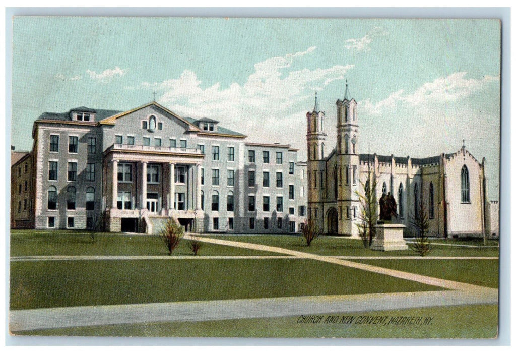 View Of Church And Convent Nazareth Kentucky KY Rotograph Antique Postcard