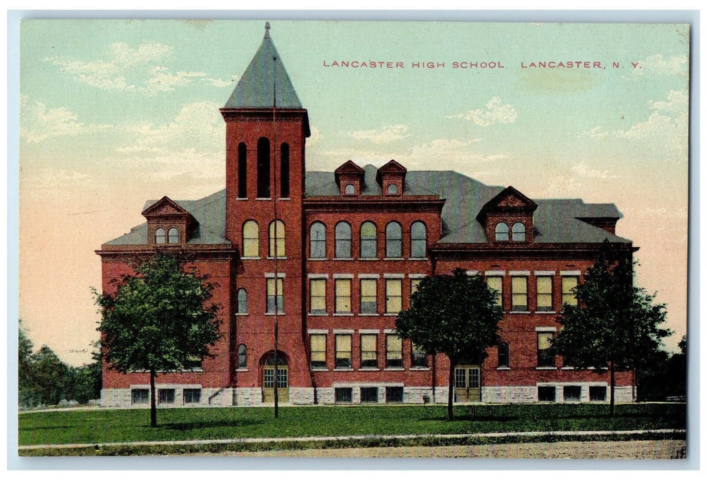 c1910 Lancaster High School Front School Building Lancaster New York NY Postcard