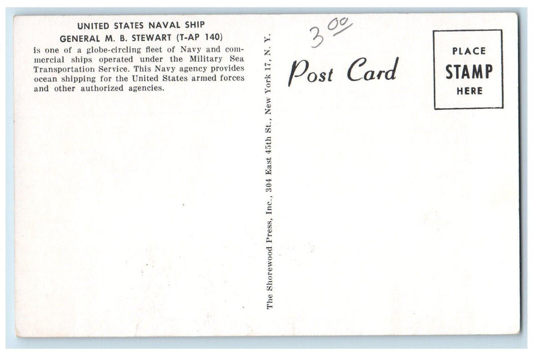 c1940 U.S.N.S. General M.B. Stewart Military Sea Transportation Service Postcard