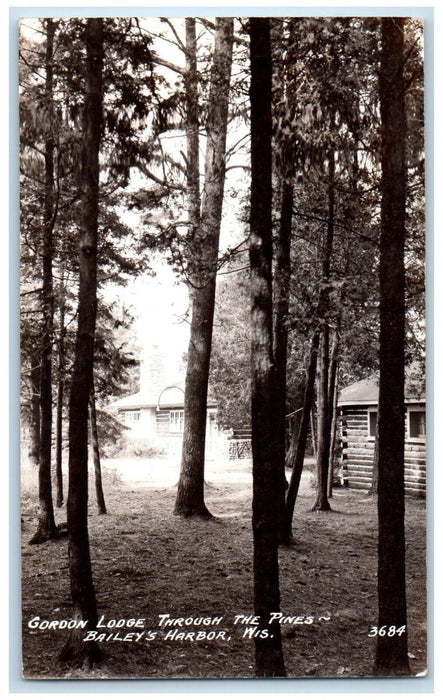 1938 Gordon Lodge Through Pines Bailey's Harbor Wisconsin WI RPPC Photo Postcard