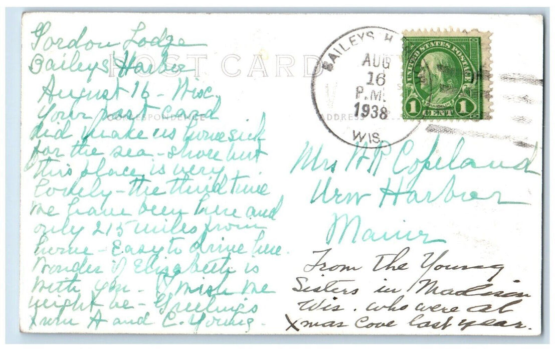 1938 Gordon Lodge Through Pines Bailey's Harbor Wisconsin WI RPPC Photo Postcard