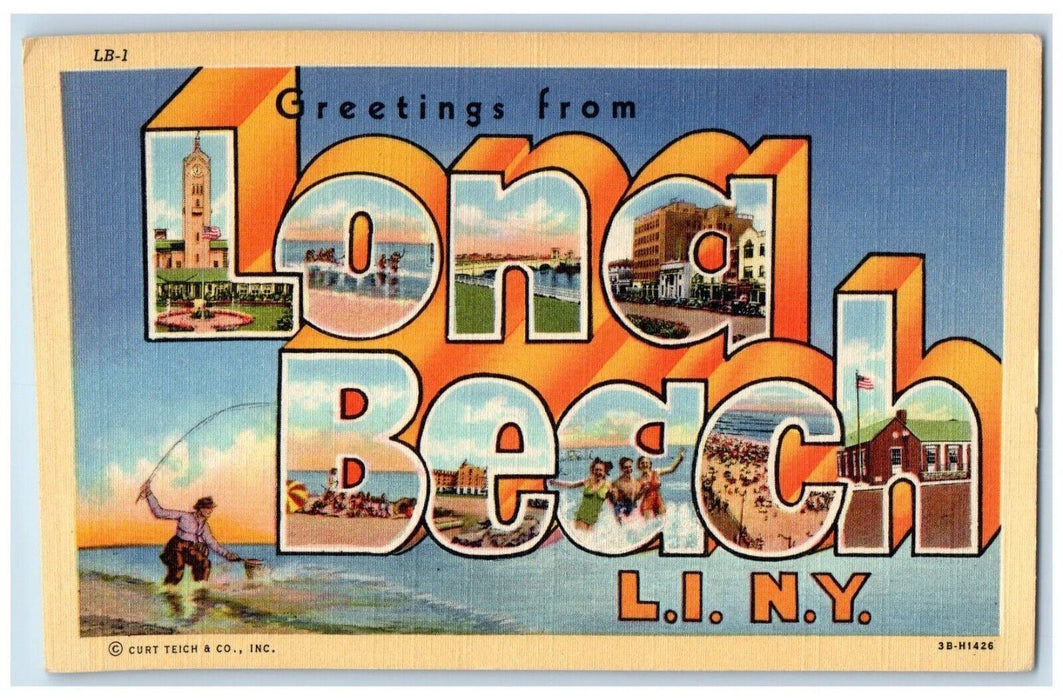 Greetings From Lona Beach Long Island New York NY, Large Letters Postcard