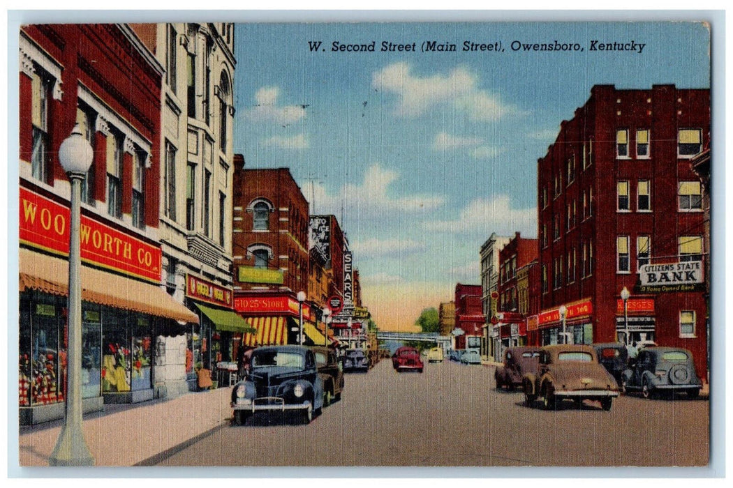 1946 W. Second Street Main Street Owensboro Kentucky KY, Car Scenes Postcard