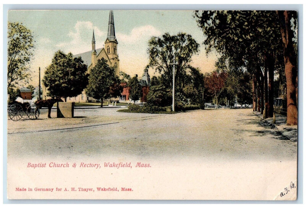 Baptist Church And Rectory Horse Carriage Wakefield Massachusetts MA Postcard