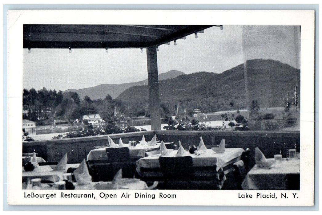 c1940 LeBourget Restaurant Open Air Dining Room Lake Placid New York  Postcard