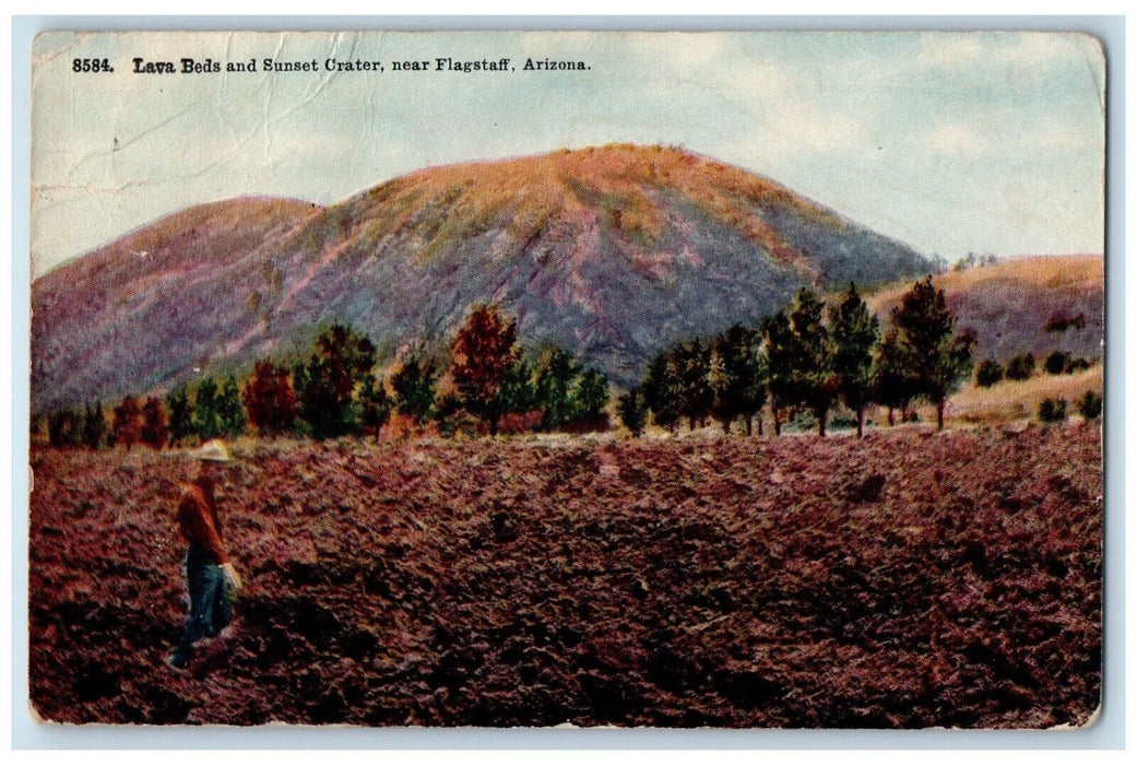 1920 Lava Beds Sunset Crater Mountain Flagstaff Arizona Vintage Antique Postcard