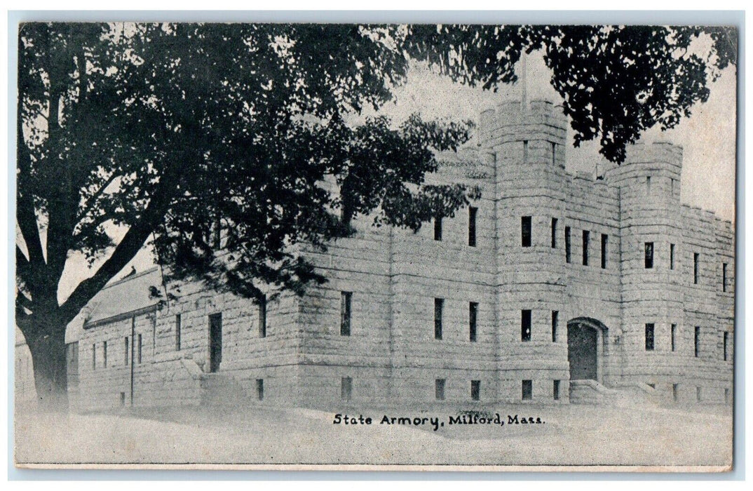 1914 State Armory Building Milford Massachusetts MA Posted Antique Postcard