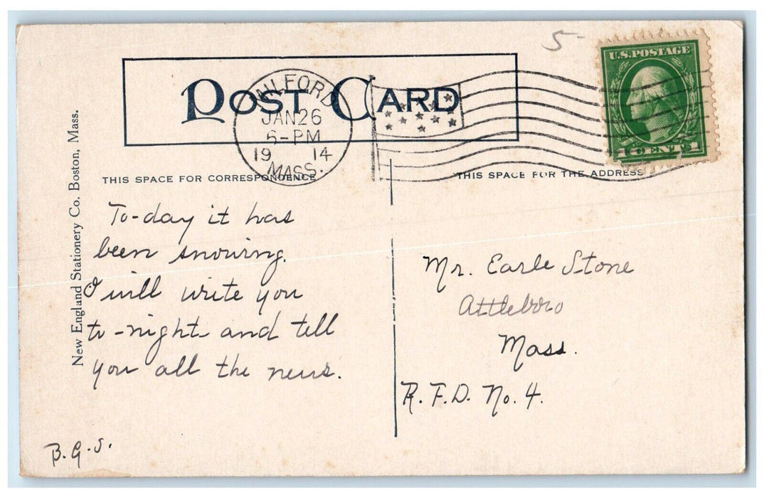 1914 State Armory Building Milford Massachusetts MA Posted Antique Postcard
