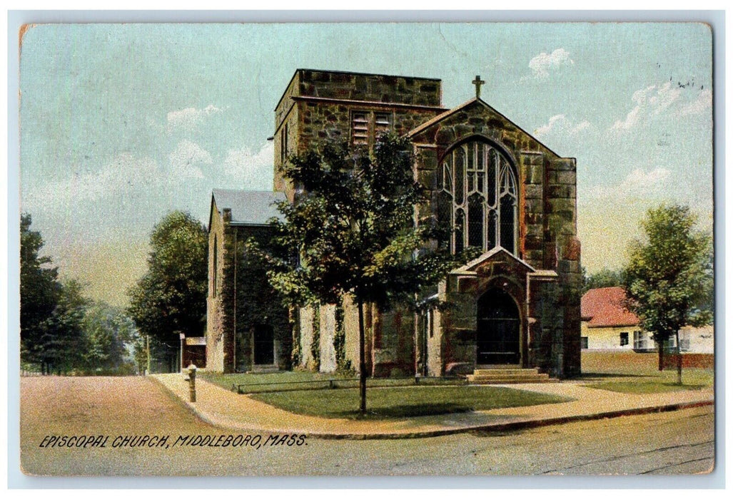 1909 Episcopal Chruch Scene Street Middleboro Massachusetts MA Antique Postcard