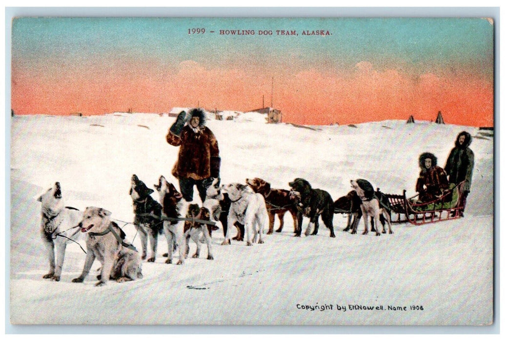 c1910 Howling Dog Team Alaska Winter People Dog Sled Team Huskies Postcard