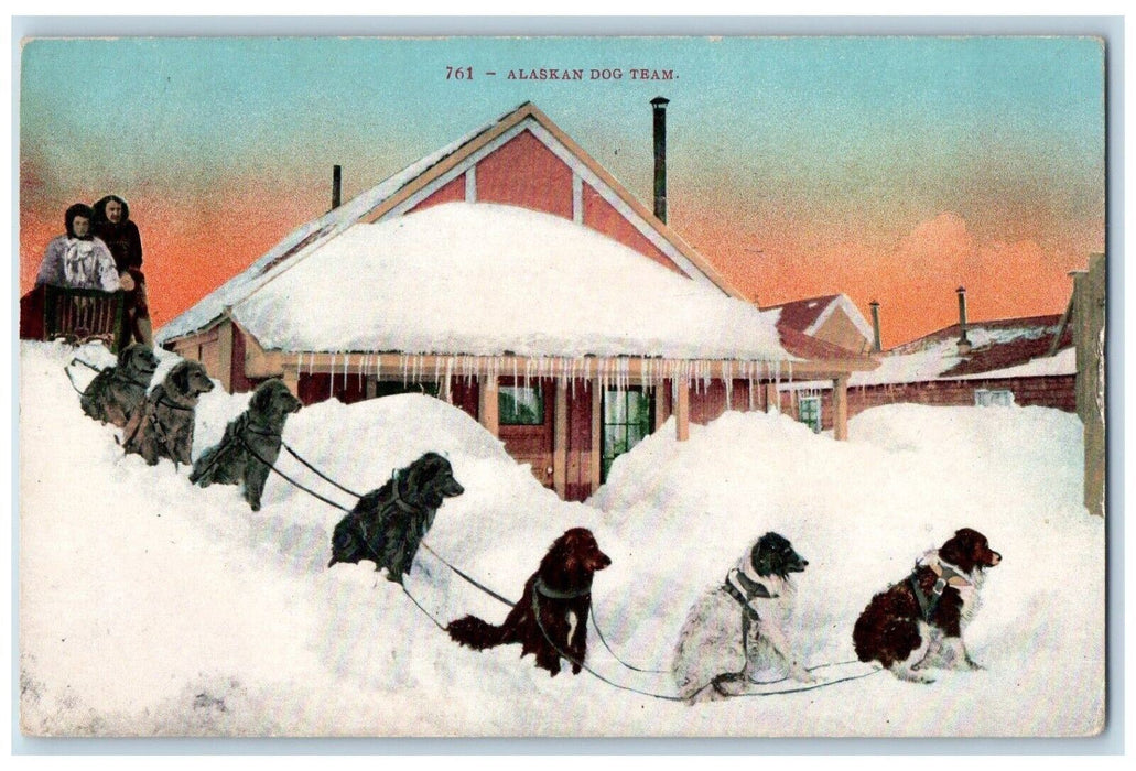 1909 Alaskan Dog Team Winter Alaska AK WA Dog Sled Team Postcard