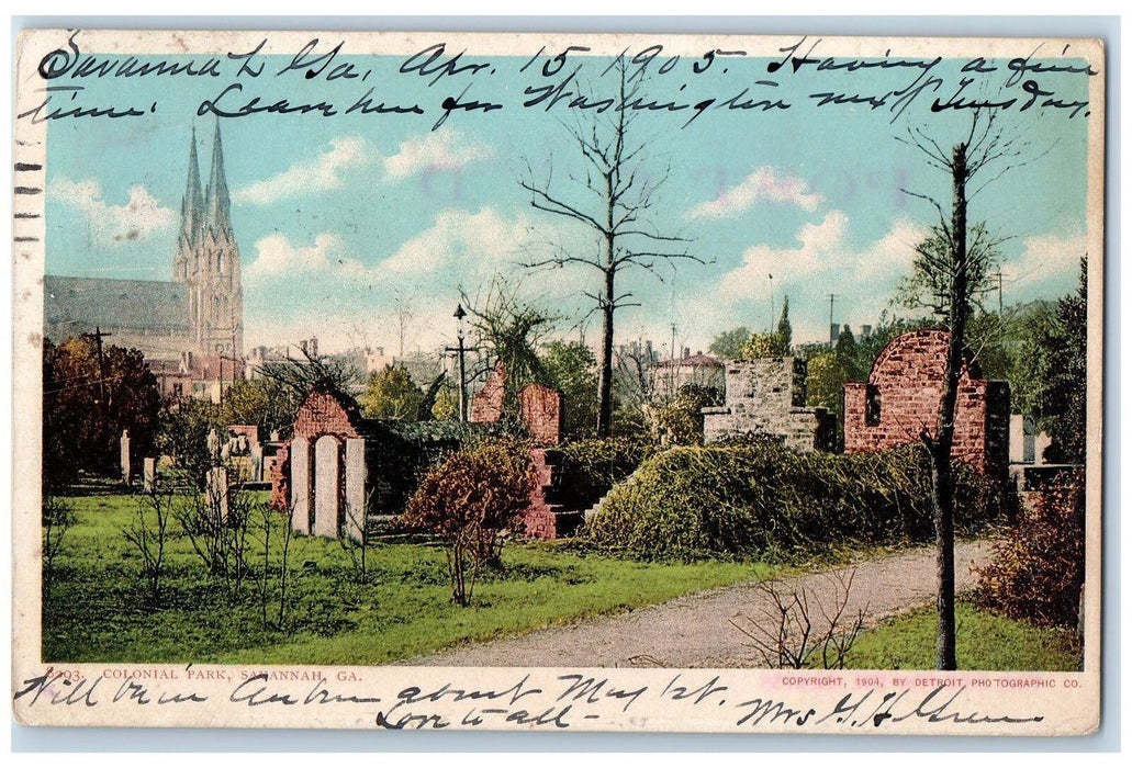 1905 View Of Colonial Park Savannah Georgia GA Antique Posted Postcard