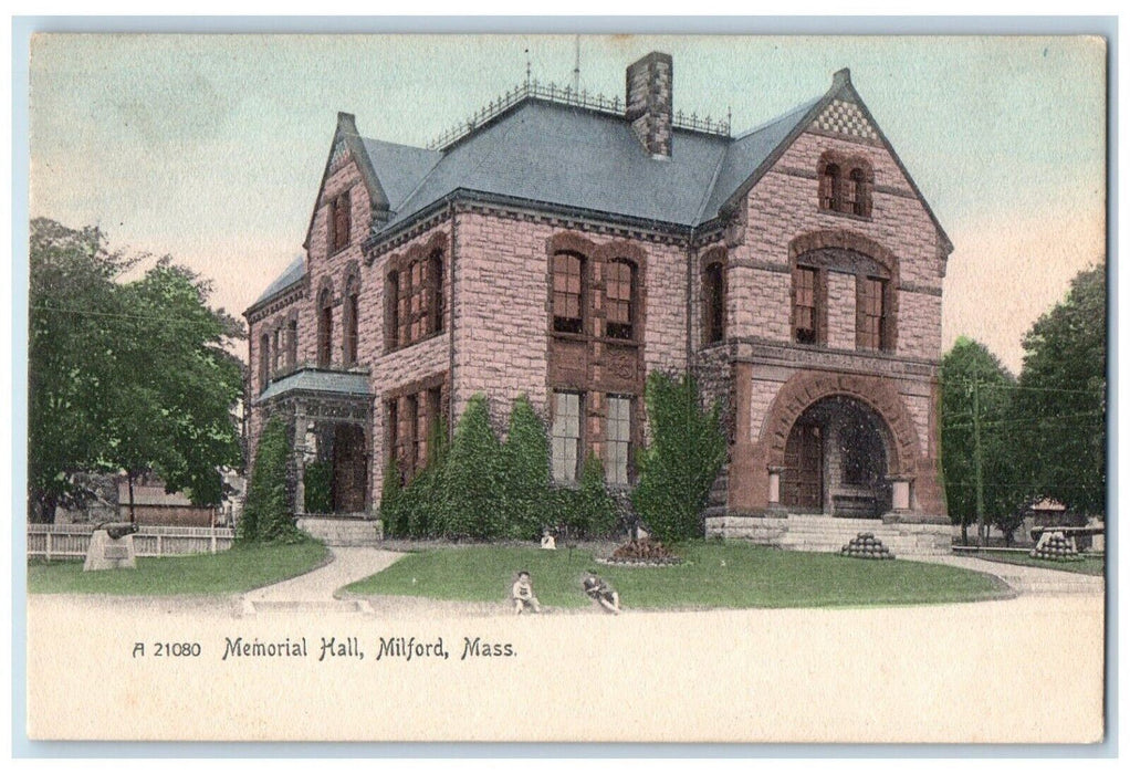 c1905 Memorial Hall Building Milford Massachusetts MA Rotograph Antique Postcard