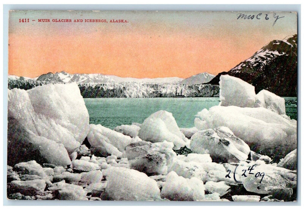 c1910 Muir Glacier and Icebergs Scenic View Alaska AK Vintage Antique Postcard