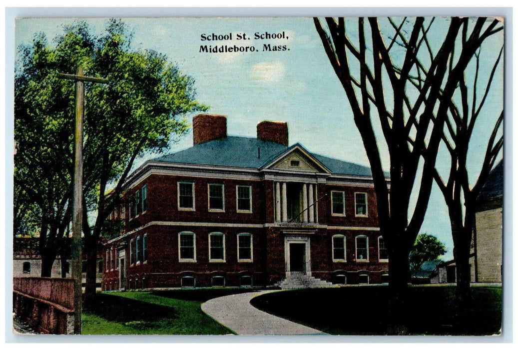 1914 School St. School Building Middleboro Massachusetts MA Antique Postcard