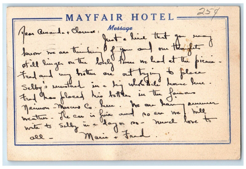c1946 Mayfair Hotel Modern Building Dallas Texas Vintage Antique Posted Postcard