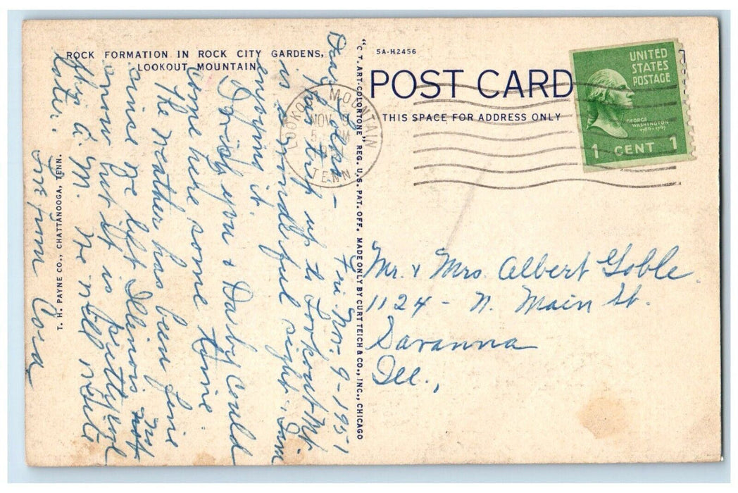 1951 Rock Formation Rock City Gardens Lookout Mountain Tennessee TN Postcard