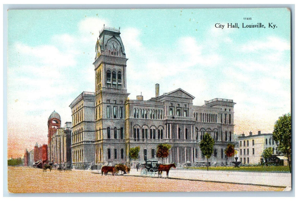 Panoramic View Of City Hall Horse Carriage Louisville Kentucky KY Postcard