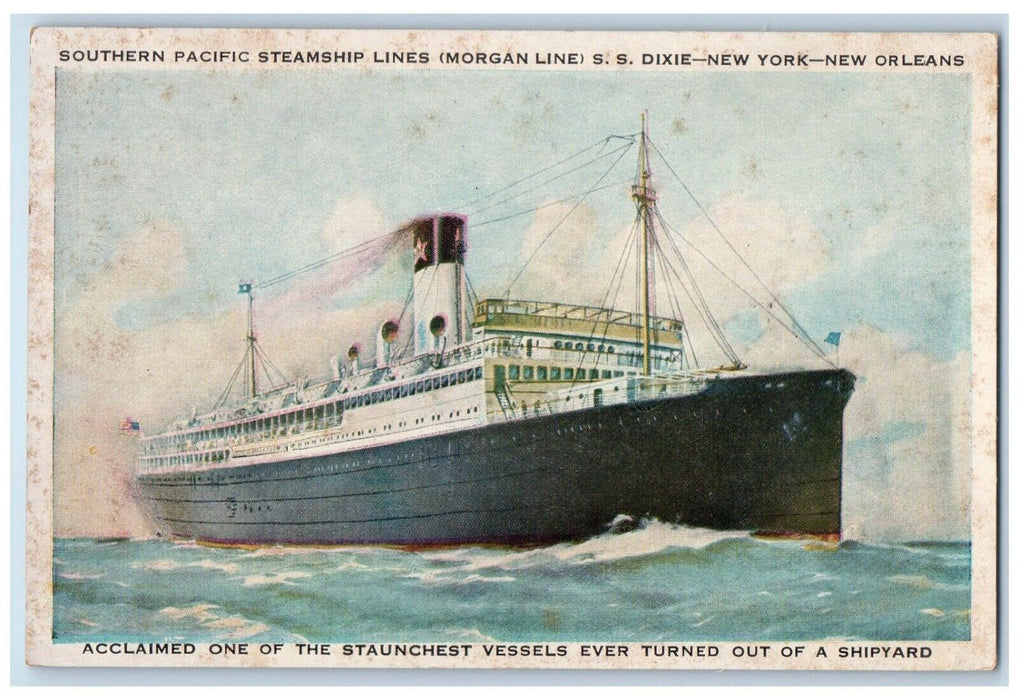 c1910 Southeren Pacific Steamship Lines Dixie New York New Orleans NY Postcard