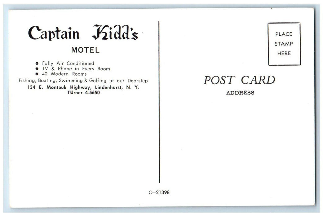 c1960 Captain Kidds Motel Exterior Building Fence Lindenhurst New York Postcard