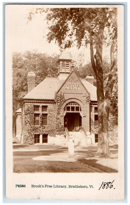 c1910's Brook's Free Library Brattleboro Vermont VT Antique RPPC Photo Postcard