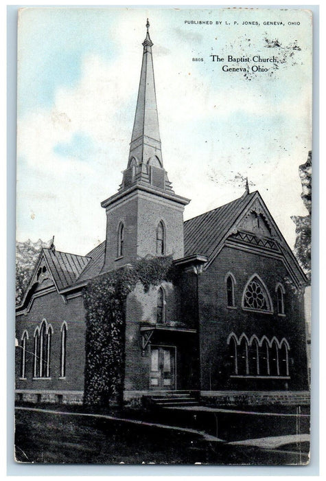 1907 The Baptist Church Building View Entrance Roadside Geneva Ohio OH Postcard