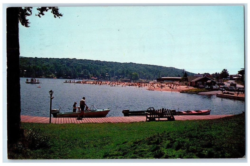 1968 Old Forge Beach Area Lakefront Water Sports Speedboat New York NY Postcard