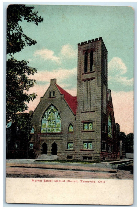 c1950 Market Street Baptist Church Two Door Entrance Zanesville Ohio OH Postcard