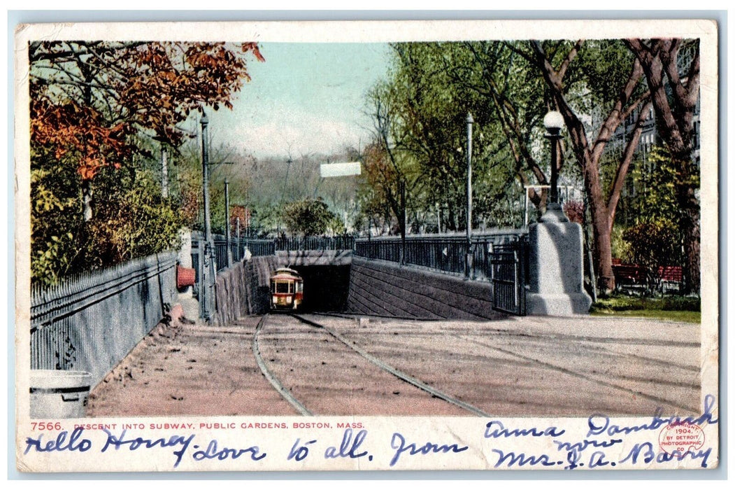 1908 Descent Into Subway Public Gardens Boston Massachusetts MA Antique Postcard