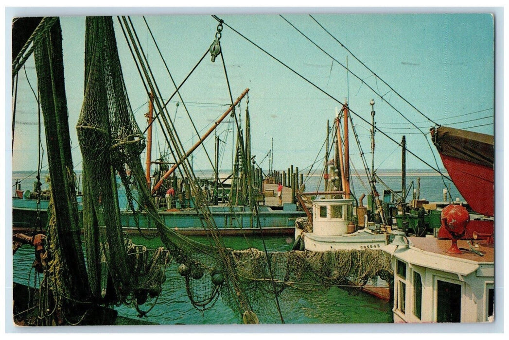 1967 Hampton Bays Fishing Boat Net Port Dock Ship Long Island New York Postcard